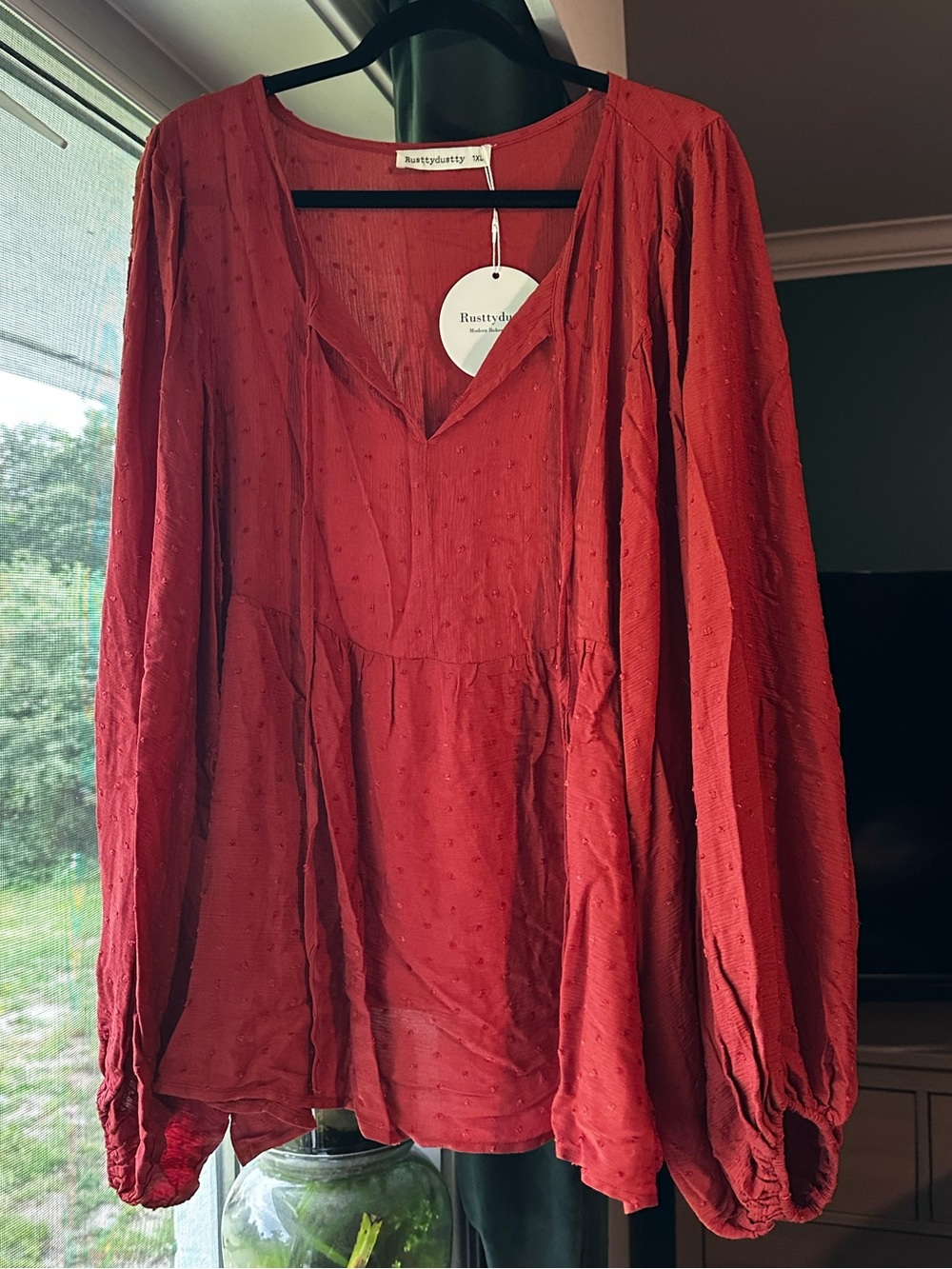 Rusttydustty Red V-Neck Peasant Blouse